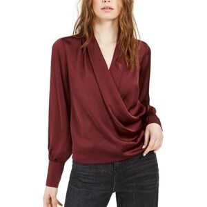 Band of Gypsies Burgundy Silk Long Sleeve V-Neck Blouse women size L